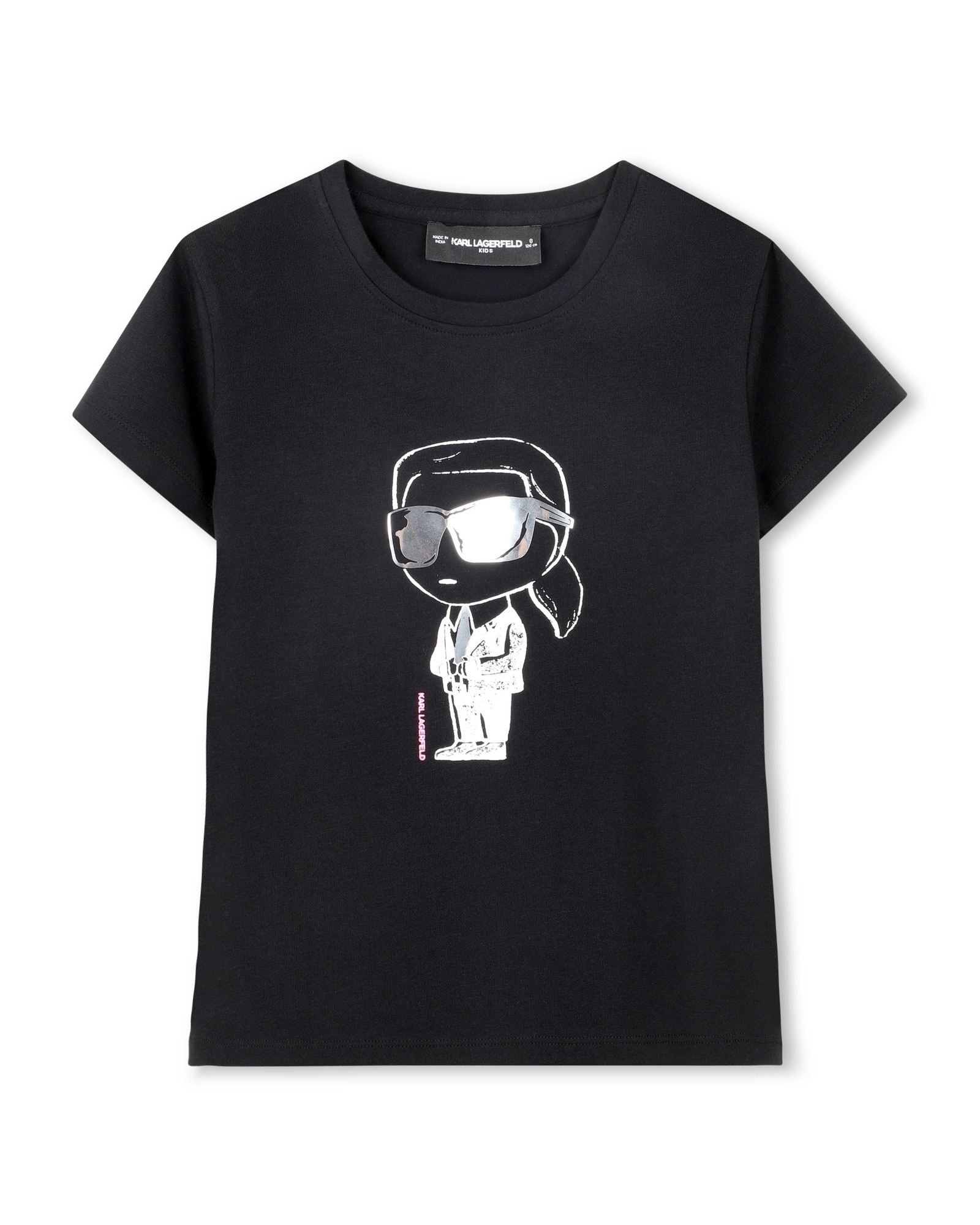 Imagen 0 de Camiseta de niña de manga corta con dibujo frontal en algodón Negro
