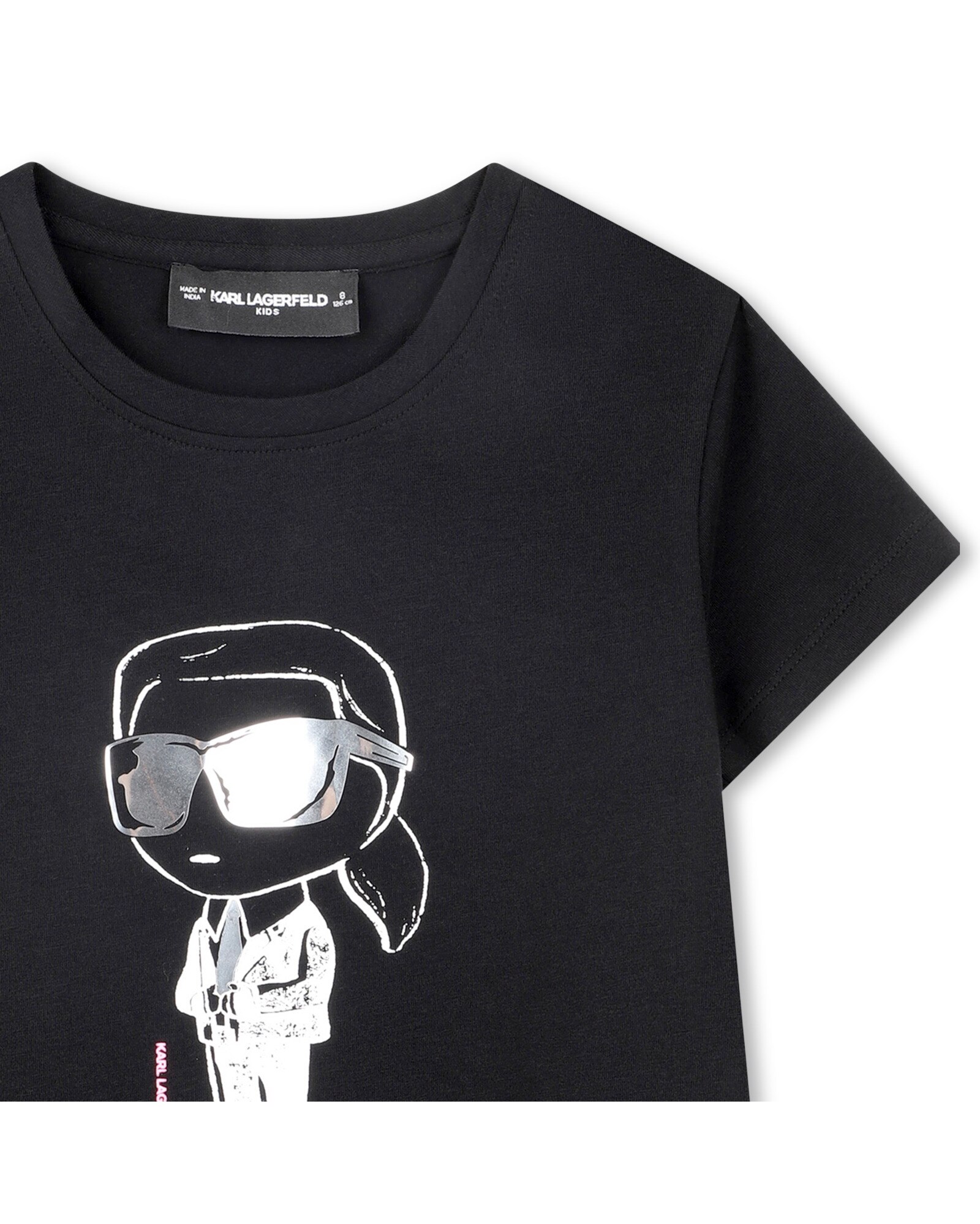Camiseta de niña de manga corta con dibujo frontal en algodón - Karl Lagerfeld Kids - Negro Negro-2