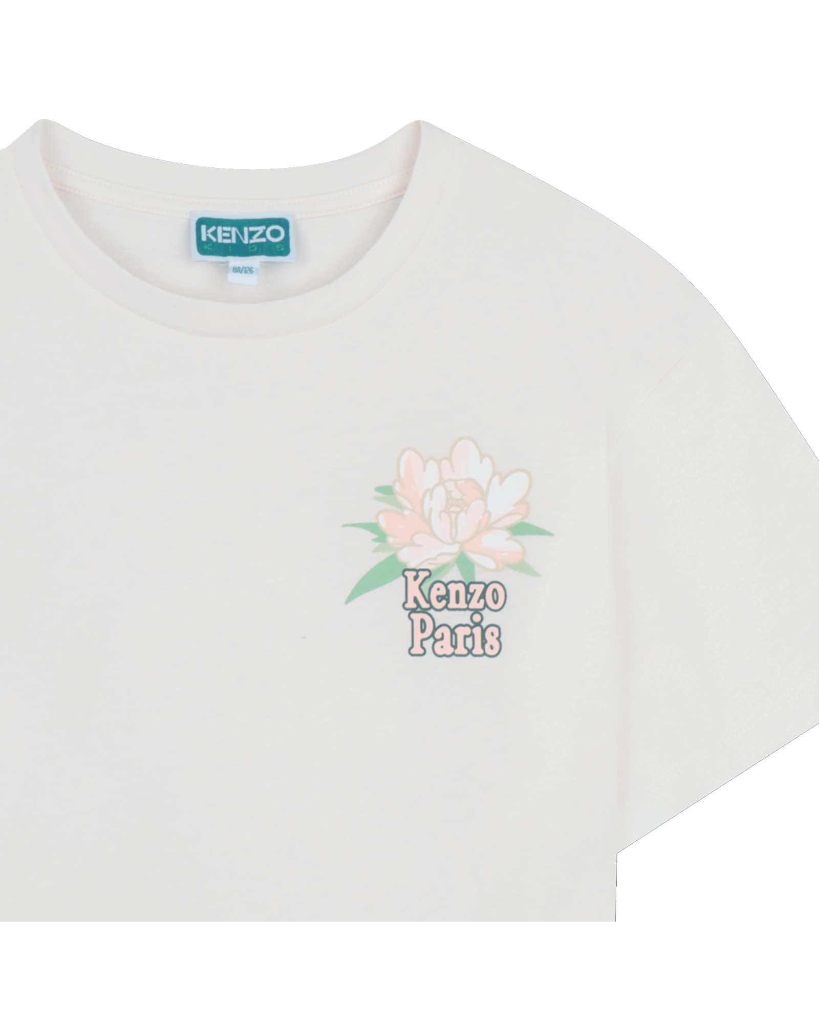 Camiseta de niña de manga francesa con flores en algodón - Kenzo Kids - Blanco Blanco-3