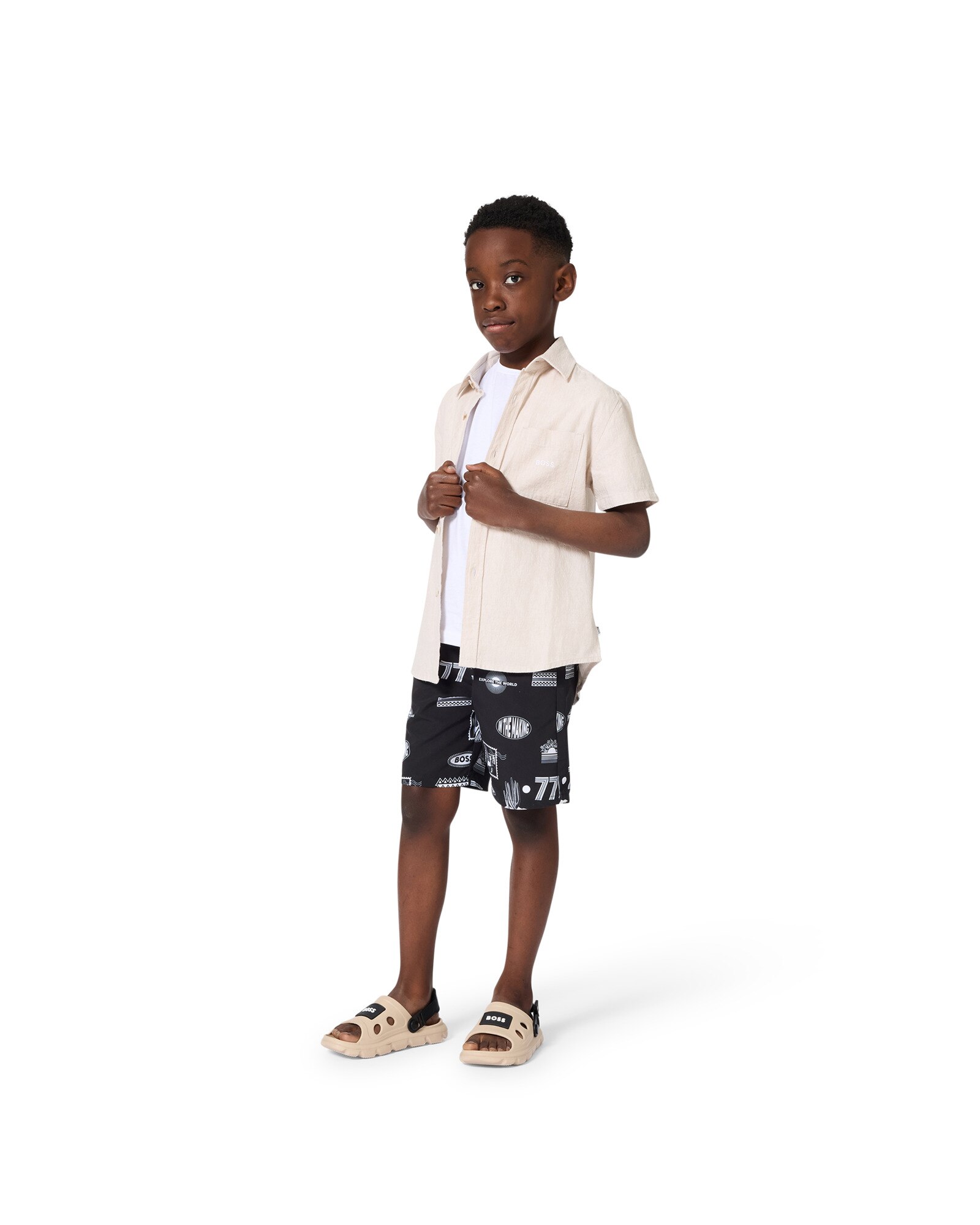 Bañador de niño con estampado grande en poliéster - BOSS Kidswear - Negro Negro-2