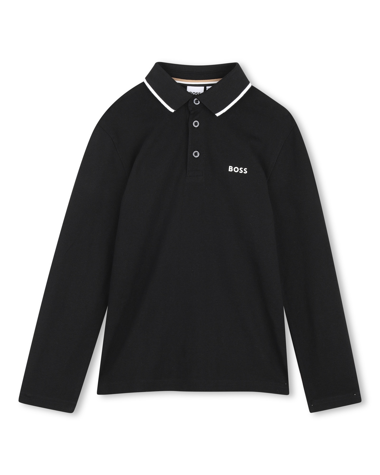 Polo de niño de manga larga con estampado grande - BOSS Kidswear - Negro Negro-1