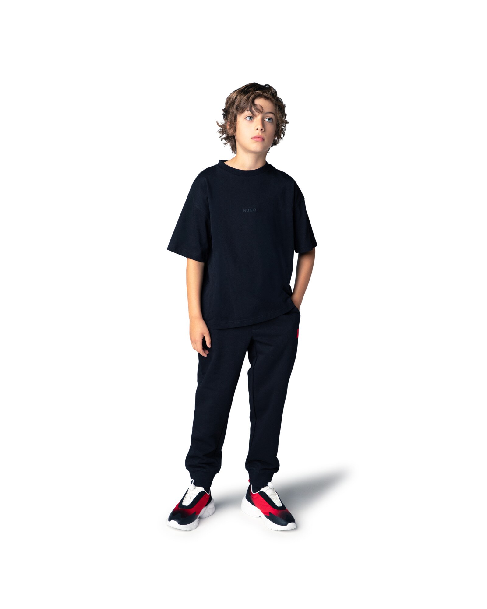 Camiseta de niño de manga corta liso - Hugo - Negro Negro-1