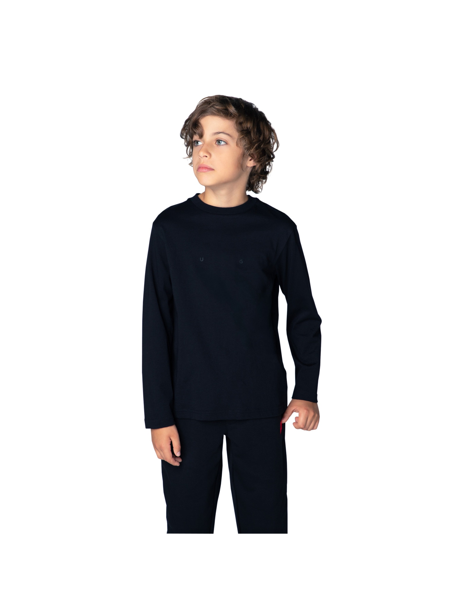 Camiseta de niño de manga larga liso - Hugo - Negro Negro-1