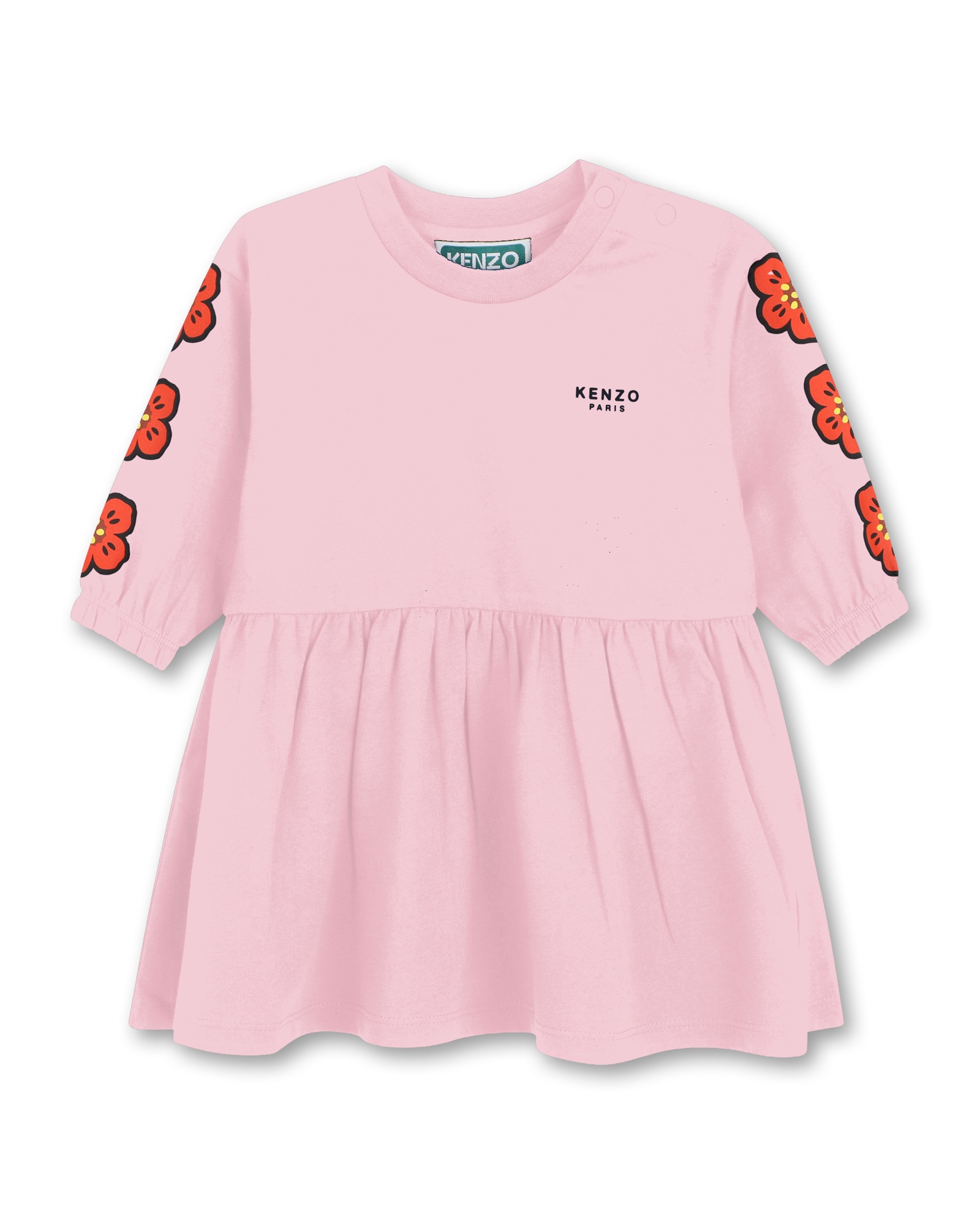 Vestido de niña de manga larga con estampado grande - Kenzo Kids - Rosa Rosa-1
