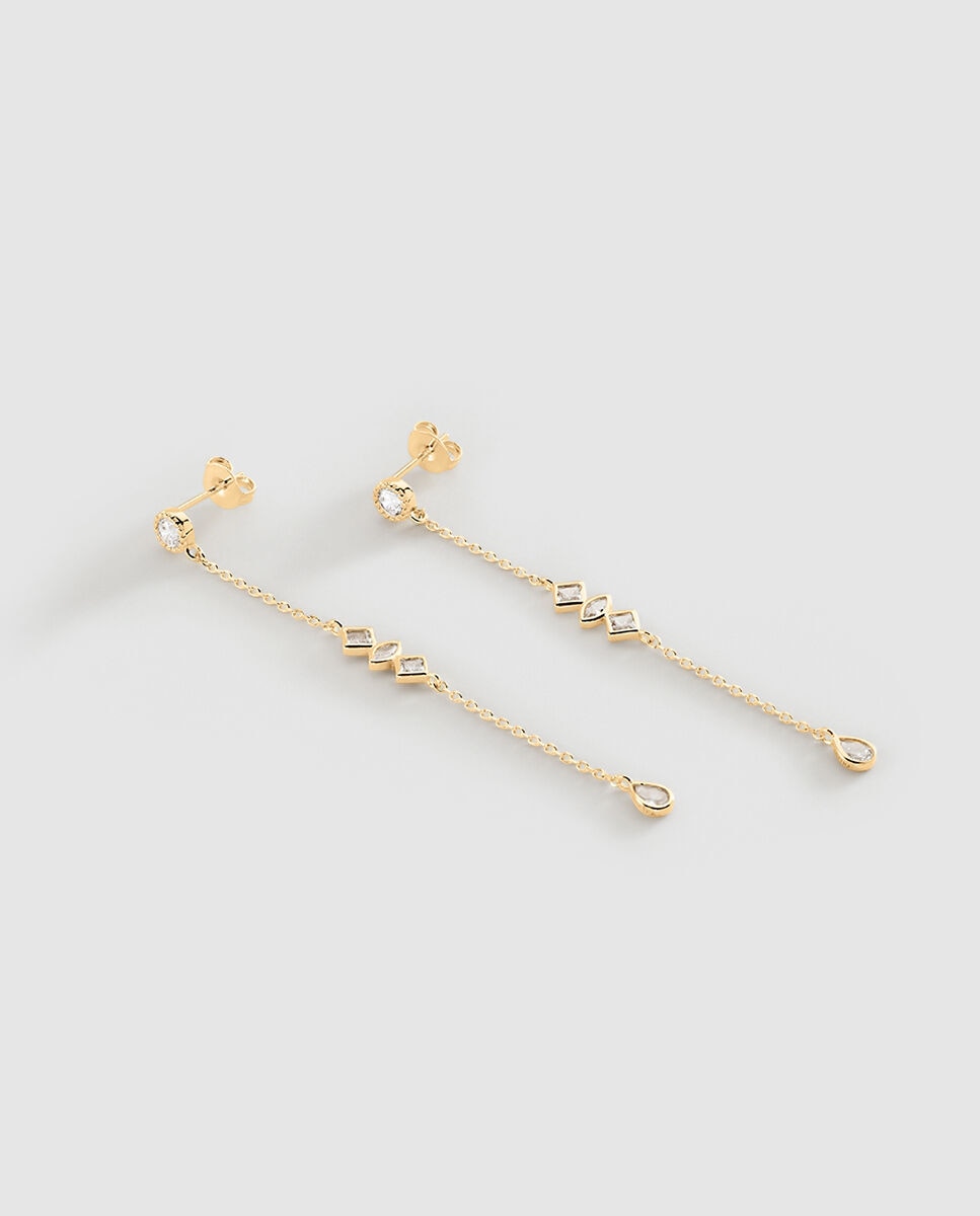 Imagen 1 de Pendientes largos prisma circonitas Dorado