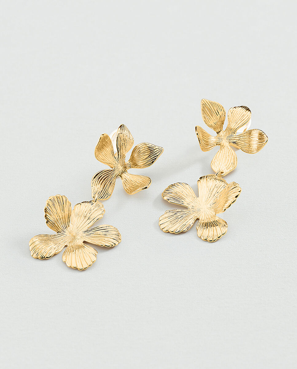 Pendientes largos acabados en oro con flores en movimiento - Agatha Paris - Dorado Dorado-1