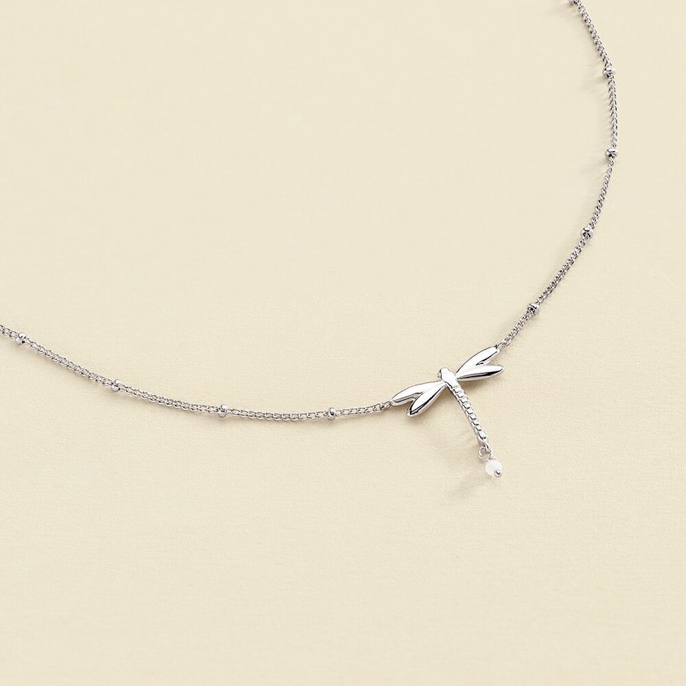 Collar corto libelula y moonstone Fly Plata-2