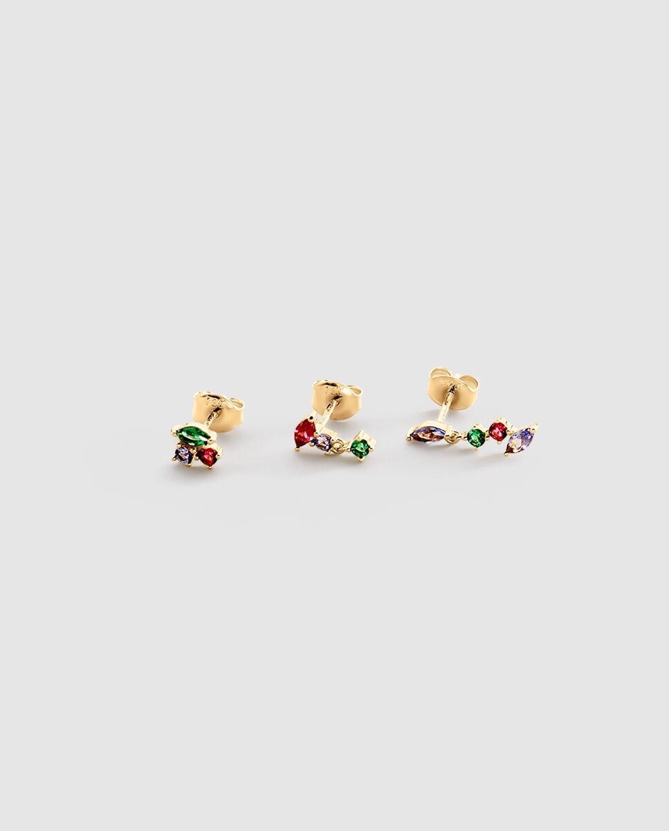 Set de 3 piercings amas de plata acabados en oro con circonitas de colores - Agatha Paris - Multicolor Multicolor-1
