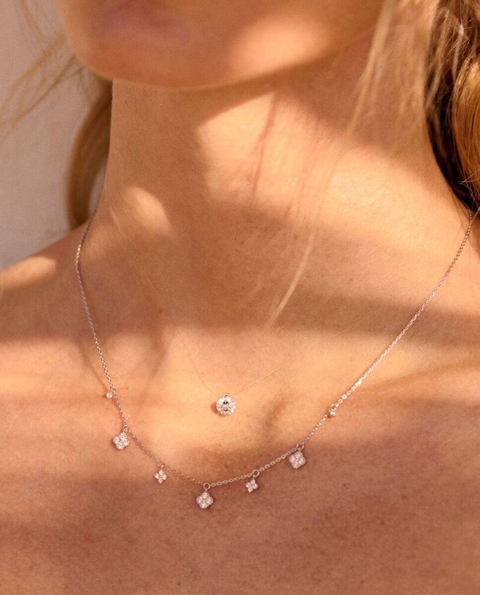Cadena con colgante corta beloved - Agatha Paris - cristal plateado - Blanco Blanco-3