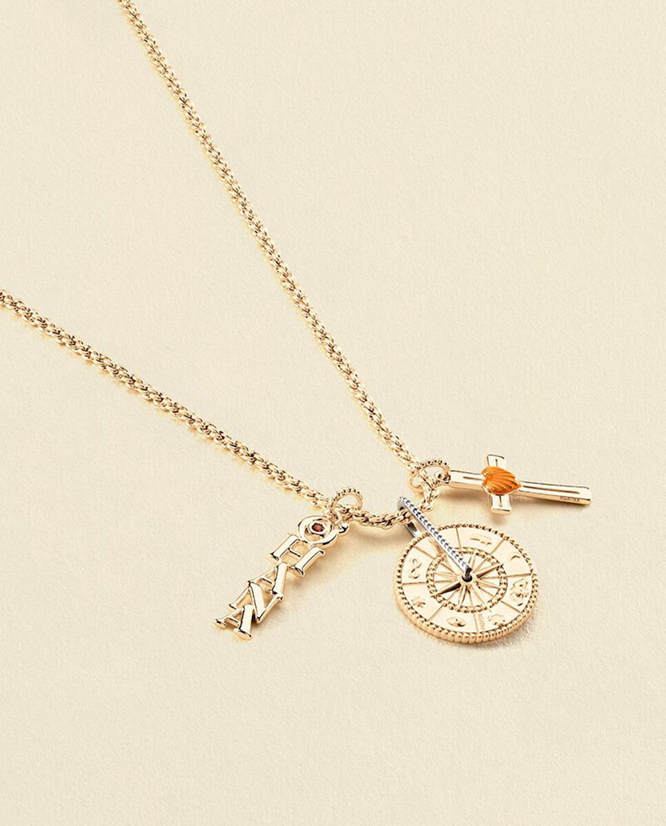 Colgante brujula - oro / plata maria pombo texto lucky - Dorado Dorado-2