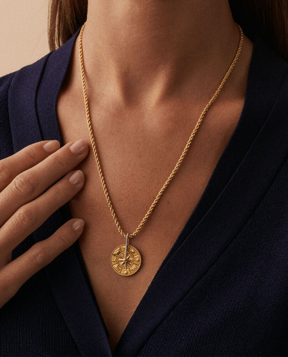 Colgante brujula - oro / plata maria pombo texto lucky - Dorado Dorado-4