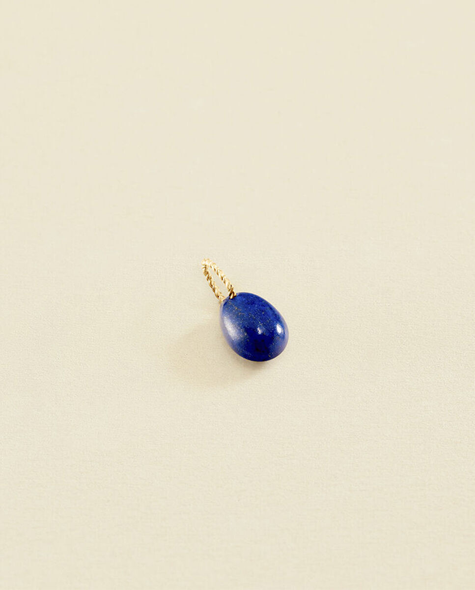 Colgante Talismans con piedra natural engarzada en latón con baño de oro y circonita incrustada en el centro - Agatha Paris - Azul Azul-2