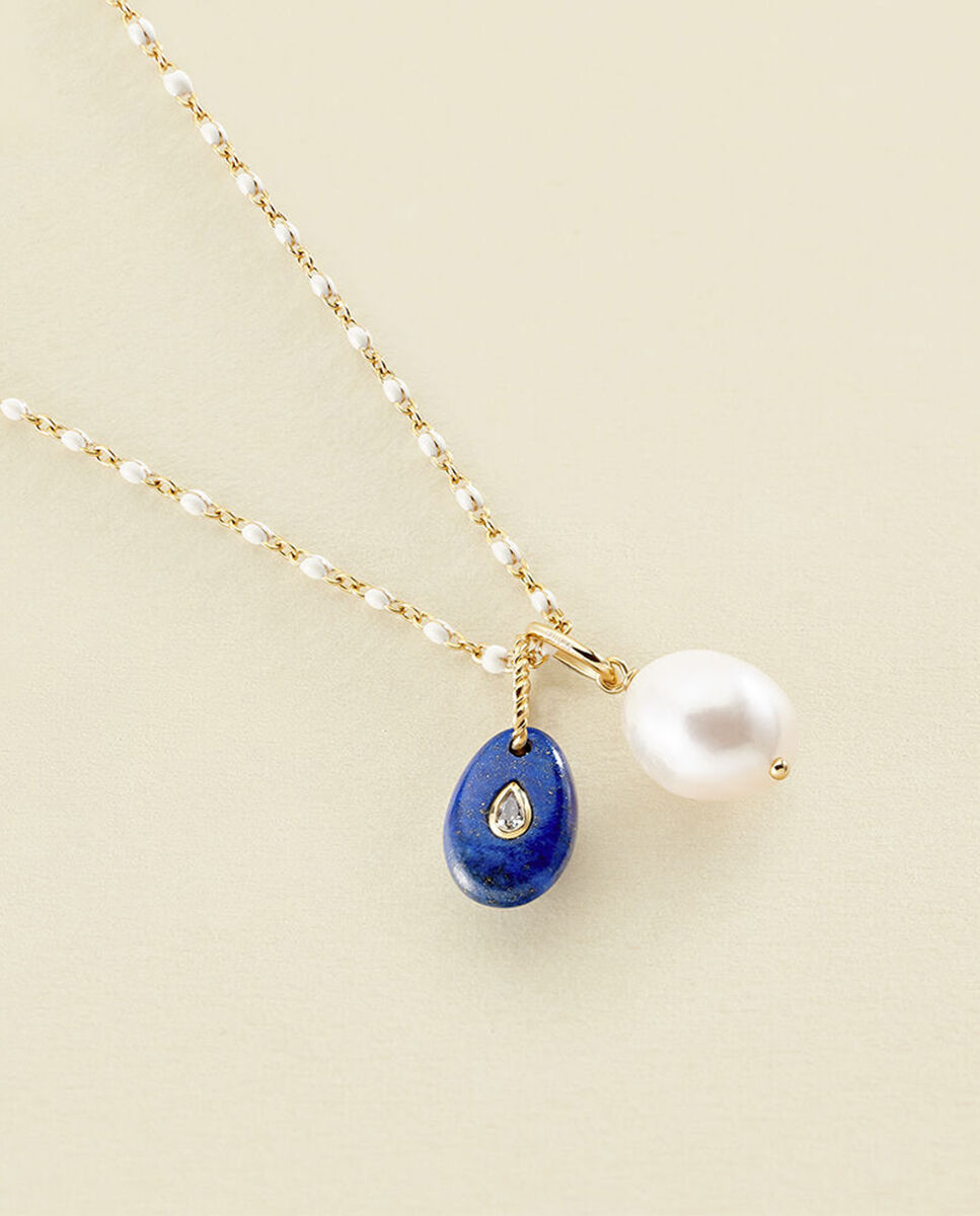 Colgante Talismans con piedra natural engarzada en latón con baño de oro y circonita incrustada en el centro - Agatha Paris - Azul Azul-3