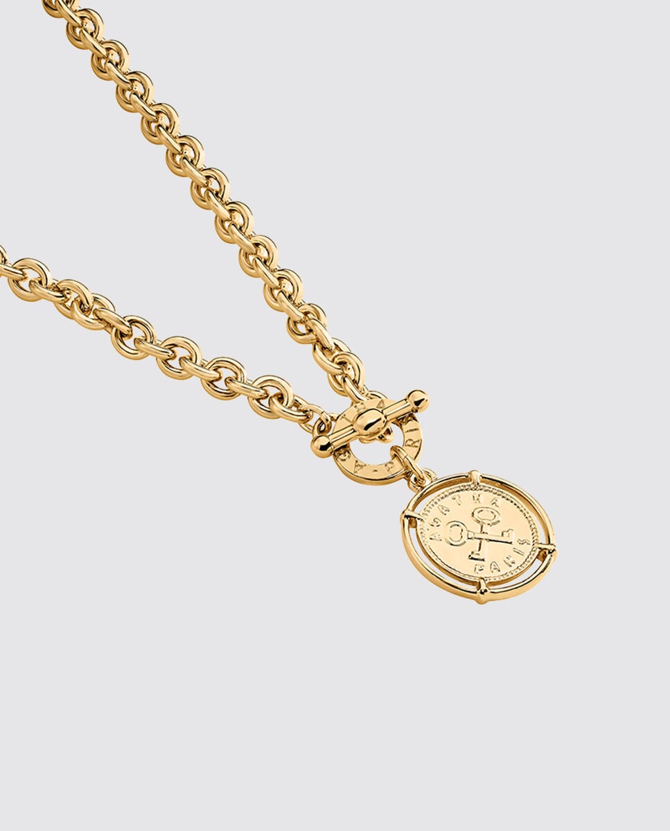 Imagen 0 de Collar corto de eslabones acabado en oro con colgante de medalla grabada 50 aniversario Dorado