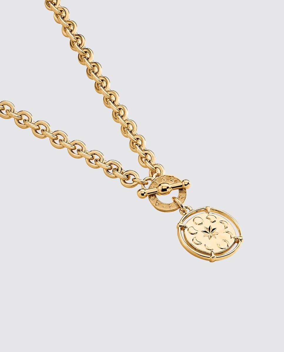 Collar corto de eslabones acabado en oro con colgante de medalla grabada 50 aniversario - Dorado Dorado-2