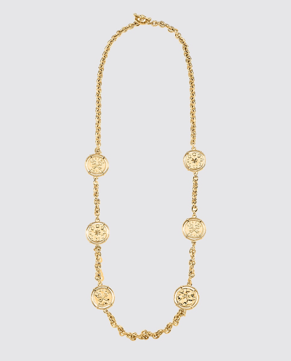 Collar largo de eslabones acabado en oro con colgantes en forma de medallas grabadas 50 aniversario - Agatha Paris - Dorado Dorado-2