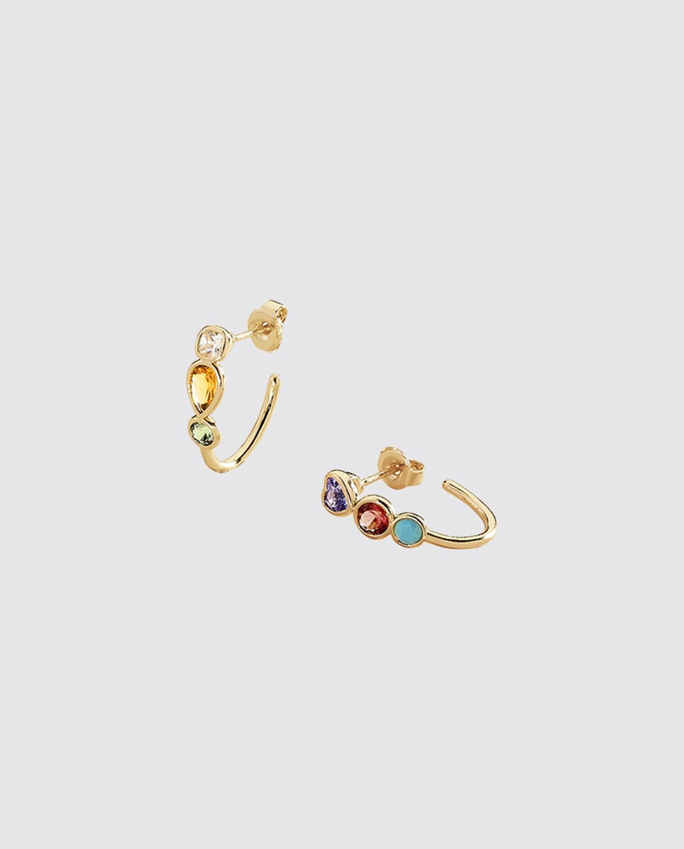 Criollas acabadas en oro con 3 circonitas de formas diferentes - Agatha Paris - Multicolor Multicolor-1
