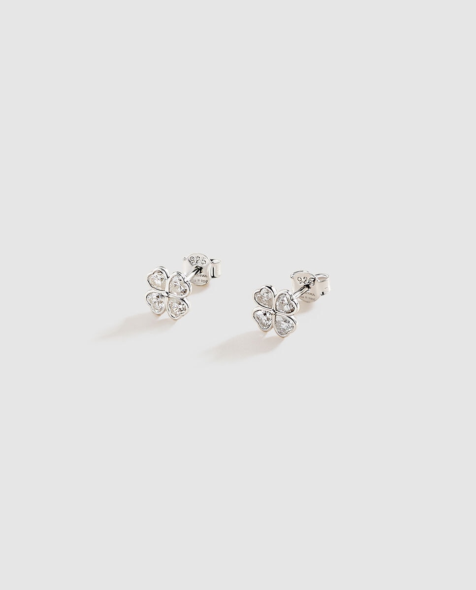 Pendientes de plata de ley en forma de trébol con circonitas Felicite - Agatha Paris - Plata Plata-1