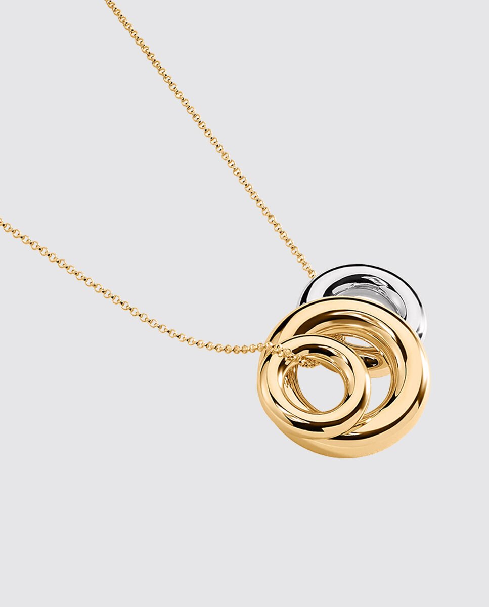 Cadena con colgante corto bicolor de plata de ley y baño de oro con 3 donuts colgando