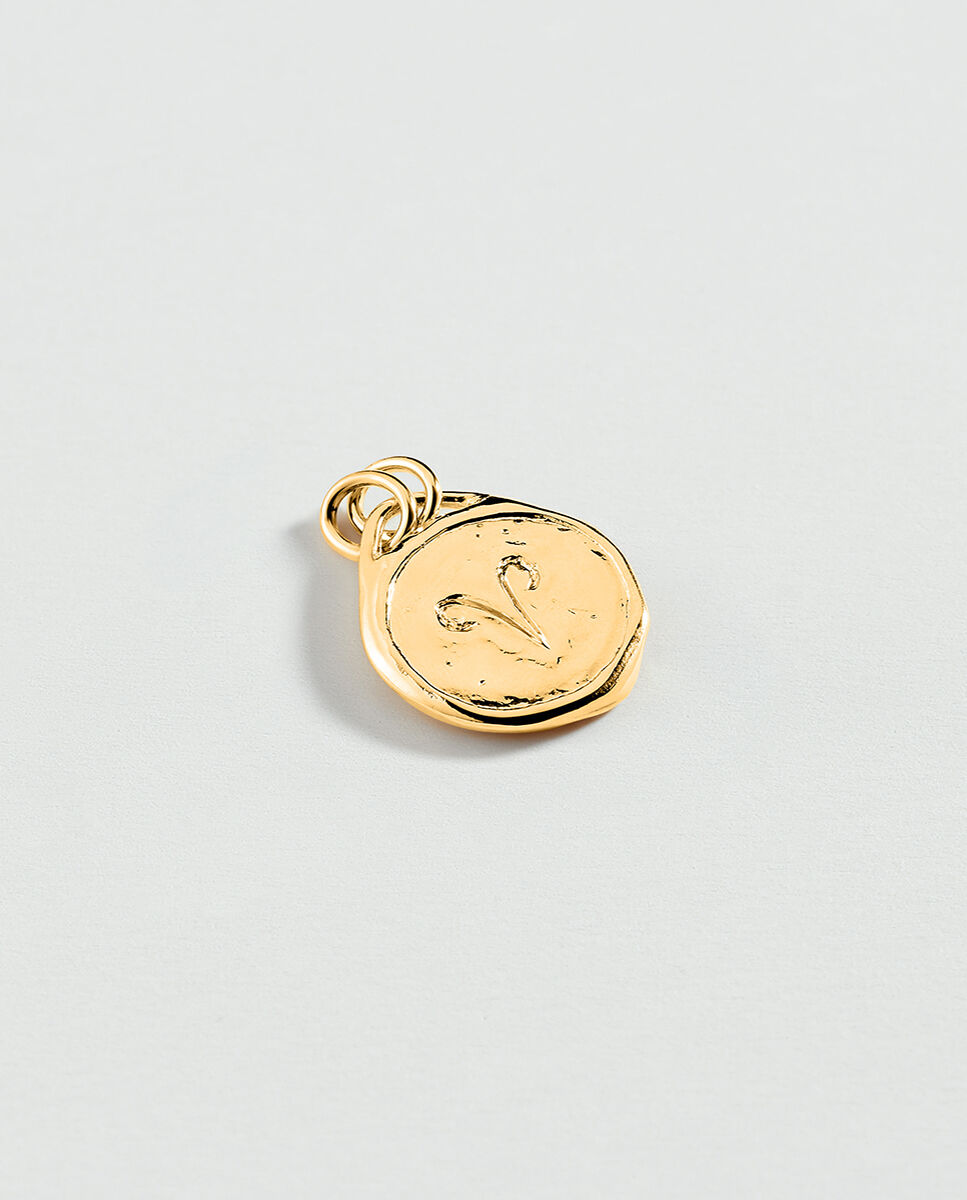 Medalla del zodiaco talismans acabada en oro con el signo de aries grabado - Agatha Paris - Dorado Dorado-2