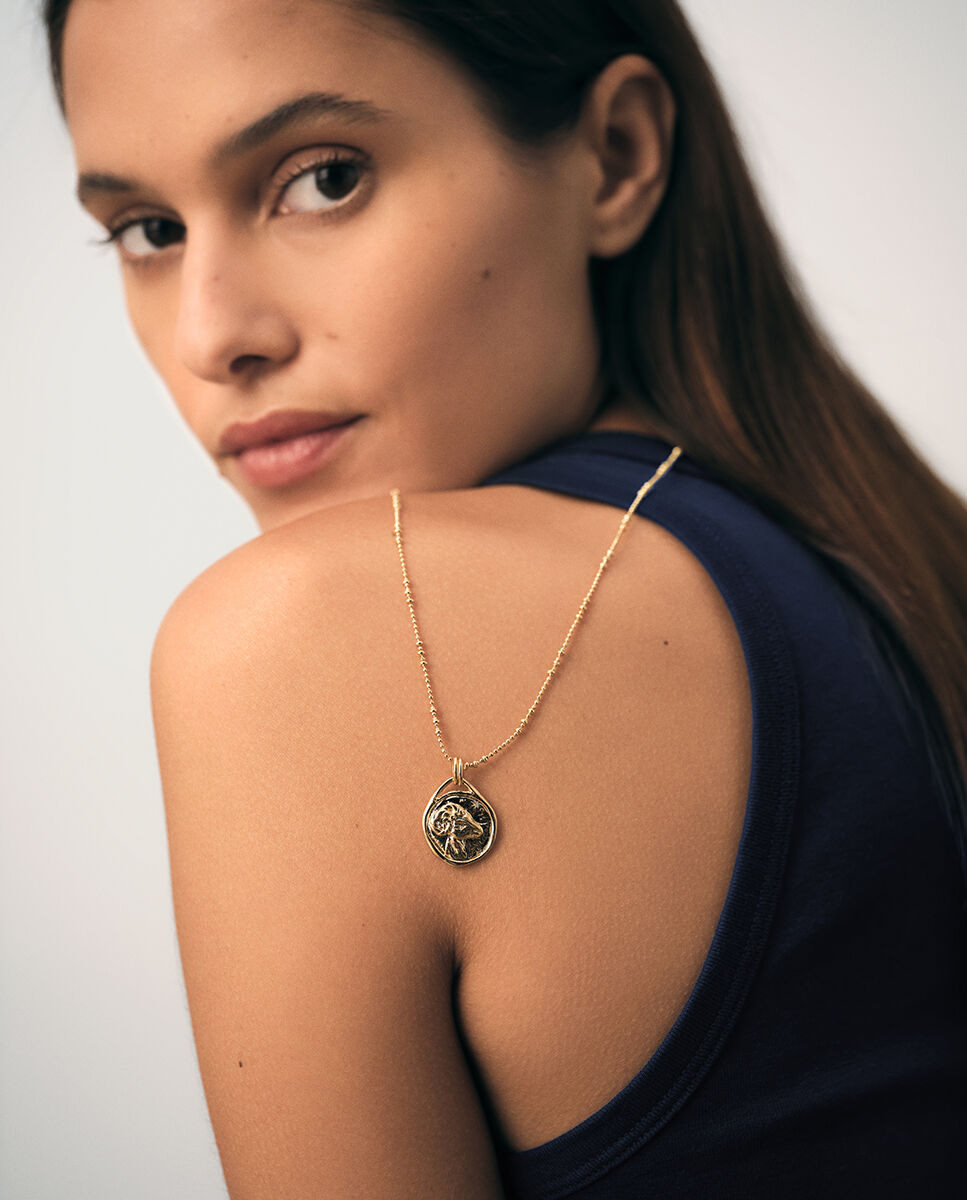 Medalla del zodiaco talismans acabada en oro con el signo de aries grabado - Agatha Paris - Dorado Dorado-3