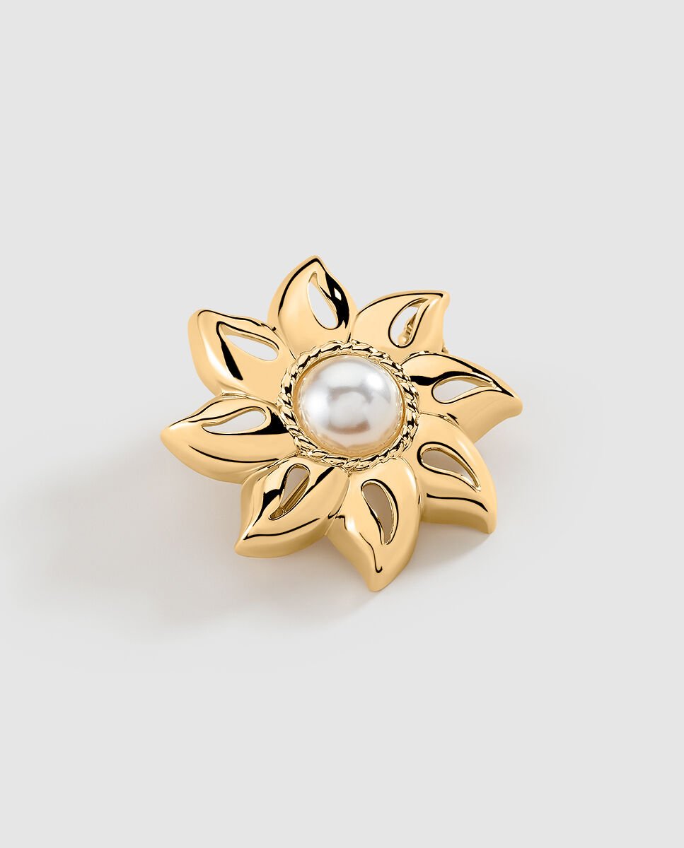 Broche acabado en oro con forma de sol y perla N-13 Unica - Agatha Paris - Blanco Blanco-1