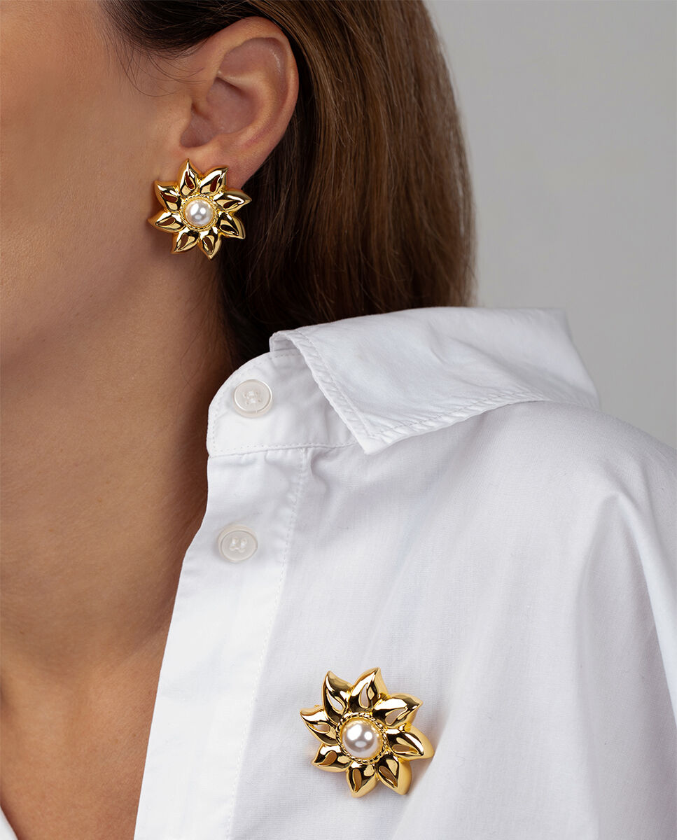 Broche acabado en oro con forma de sol y perla N-13 Unica - Agatha Paris - Blanco Blanco-3