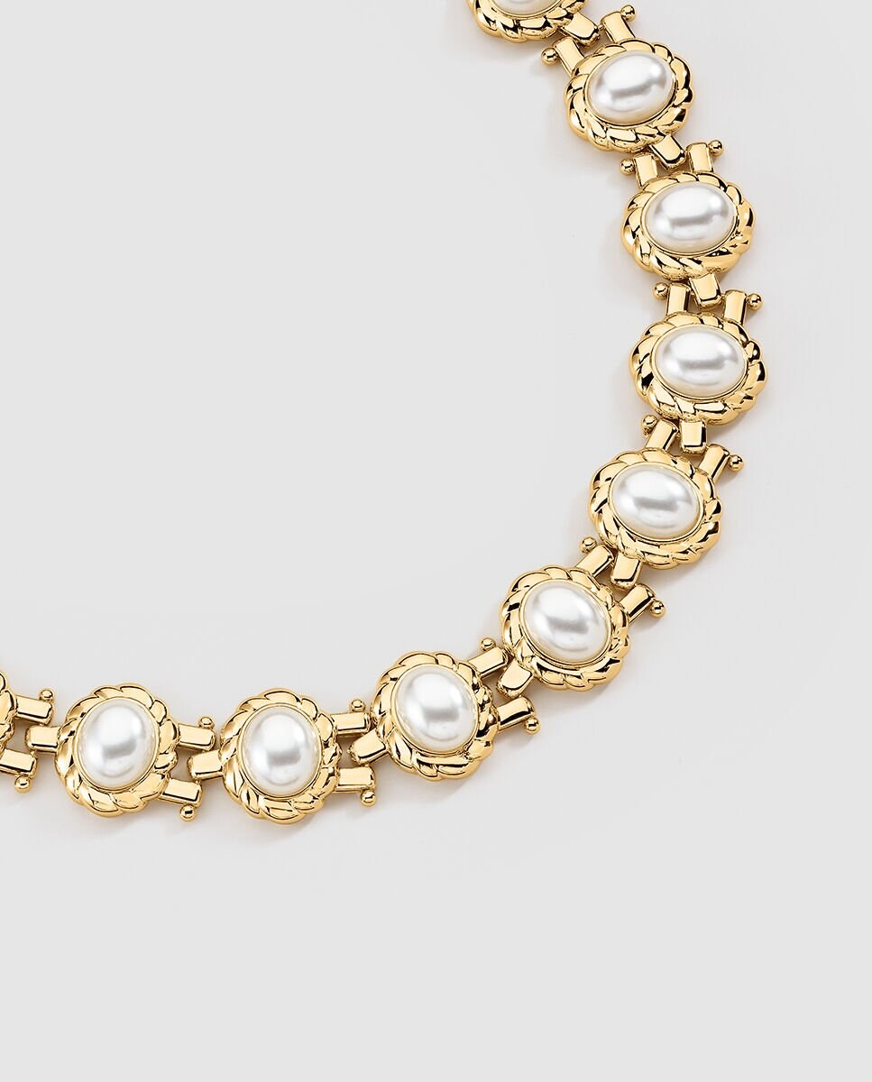 Collar corto XXL acabado en oro con perlas N-13 Unica Blanco-1