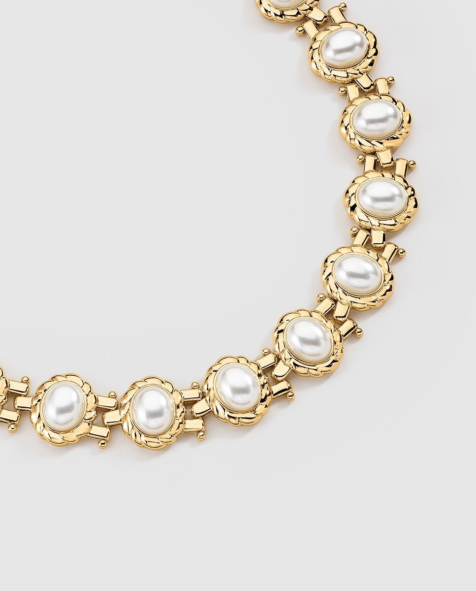 Collar corto XXL acabado en oro con perlas N-13 Unica Blanco-1