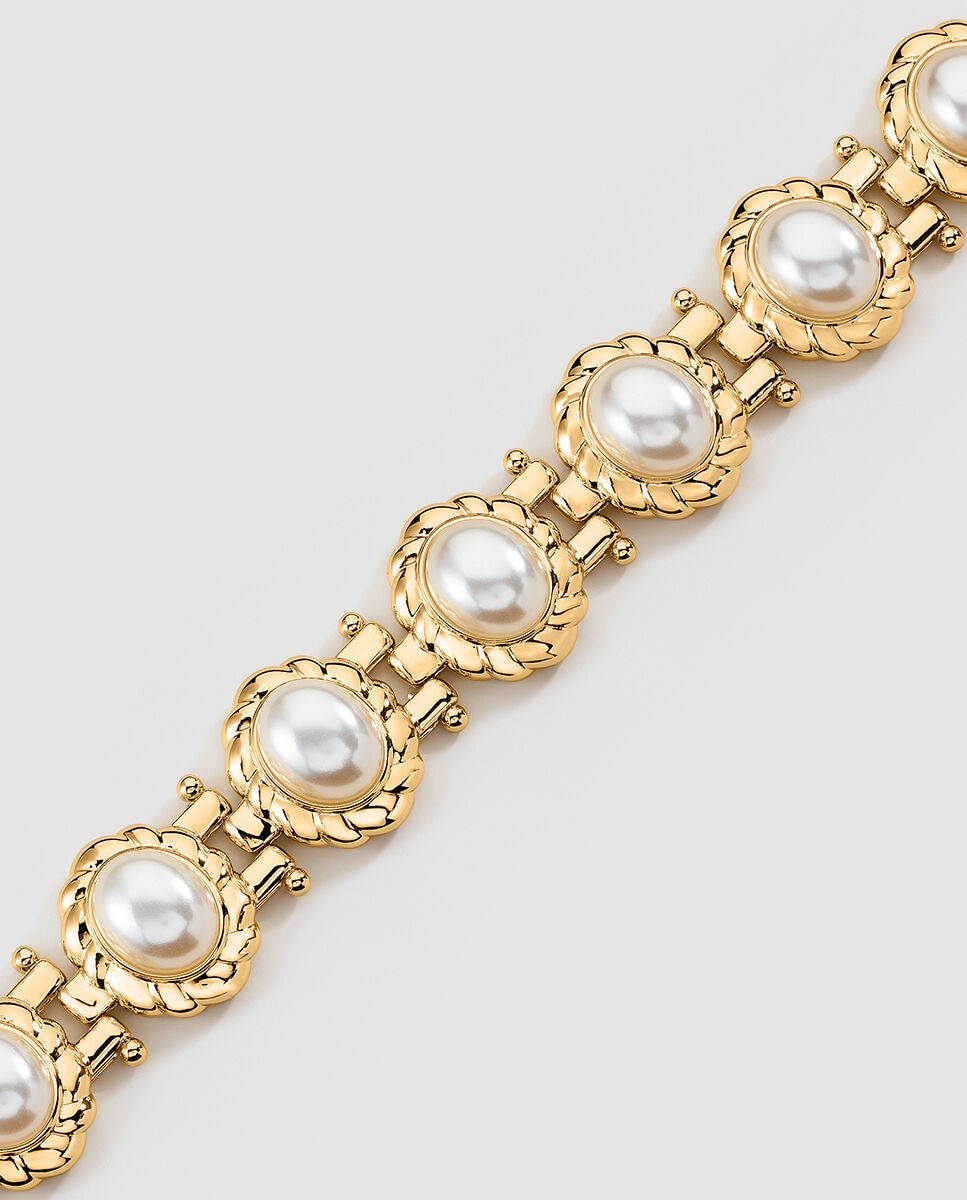 Pulsera con eslabones acabada en oro con perlas xxl n-13