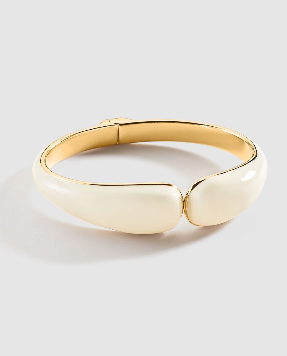 Pulsera ancha y rígida articulada bañada en oro y acabada en esmalte marfil N-13 Unica Multicolor-1