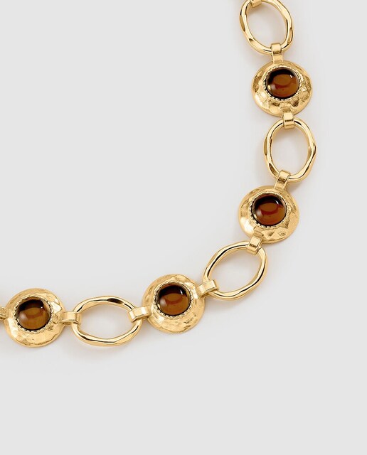 Imagen 0 de Collar de eslabones acabado en oro con cabujones en tono ámbar oscuro N-13 Unica