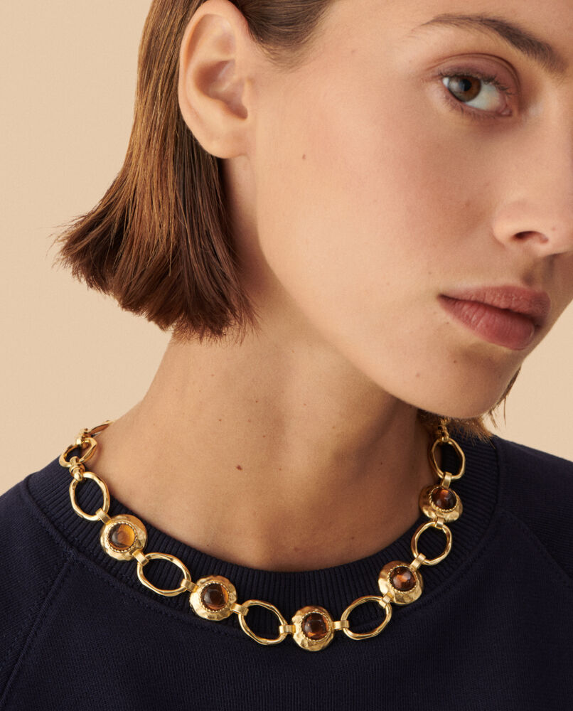 Collar de eslabones acabado en oro con cabujones en tono ámbar oscuro n-13 - Agatha Paris - Marrón Marrón-2