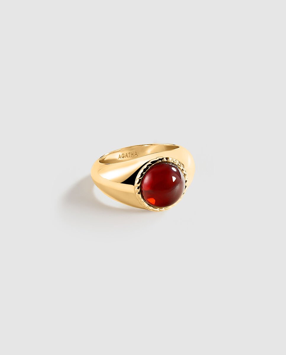 Anillo ancho acabado en oro con cabujón de color rojo carmesí n-13 - Agatha Paris - Rojo Rojo-1