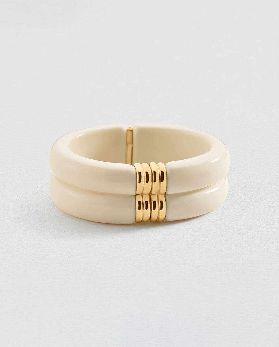 Pulsera rígida y articulada de resina blanca y acabada en oro Blanco-1
