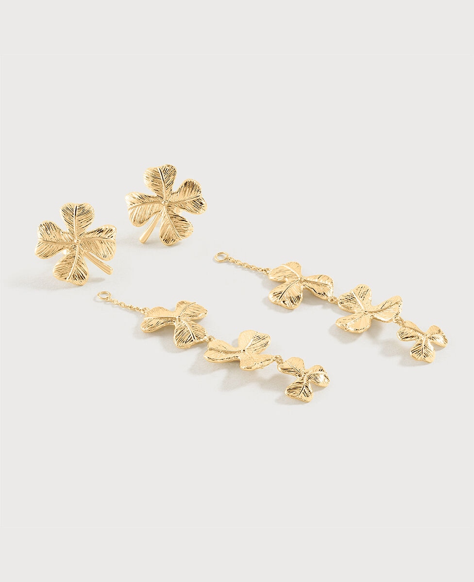 Pendientes largos acabados en oro con forma de cascada de tréboles de cuatro hojas - Agatha Paris - Dorado Dorado-2