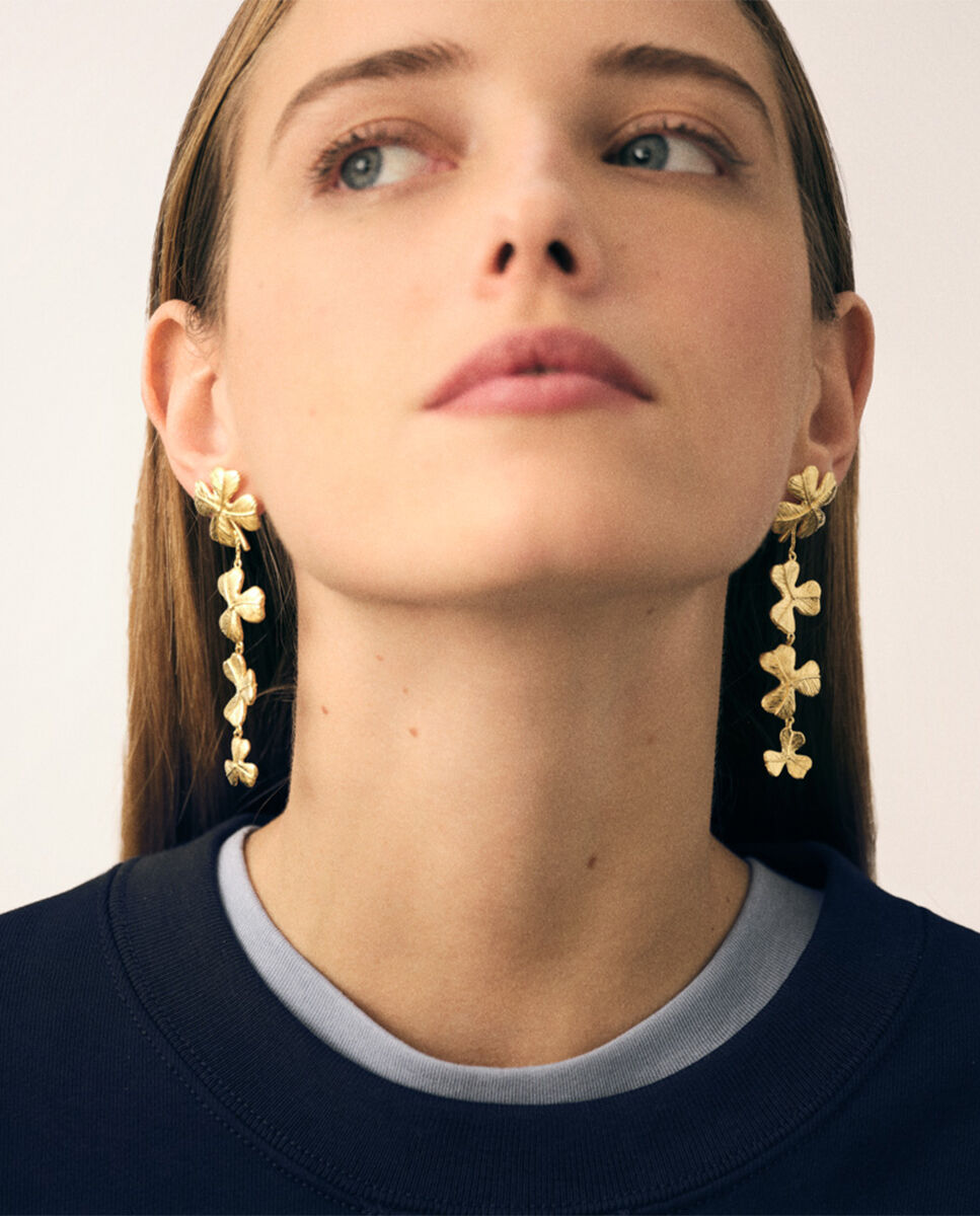 Pendientes largos acabados en oro con forma de cascada de tréboles de cuatro hojas - Agatha Paris - Dorado Dorado-3