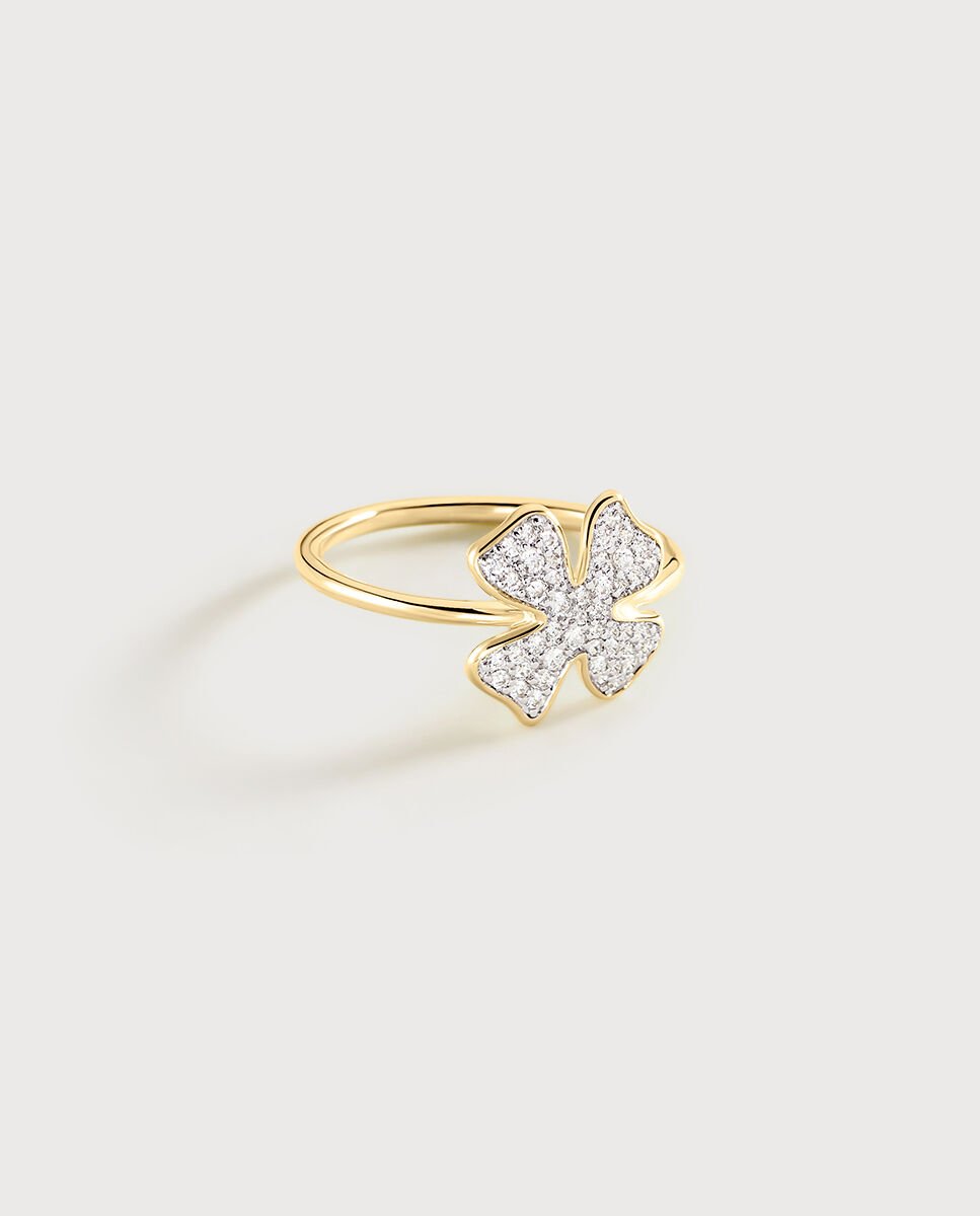 Anillo fino acabado en oro con trébol de cuatro hojas con circonitas - Agatha Paris - Blanco Blanco-1