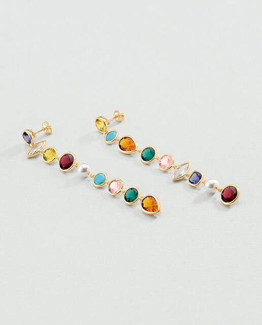 Imagen 0 de Pendientes largos Ceremonie acabados en oro con circonitas de diferentes formas y colores
