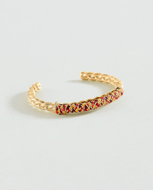 Imagen 0 de Pulsera Rafia rígida y abierta acabada en oro con rafia de colores