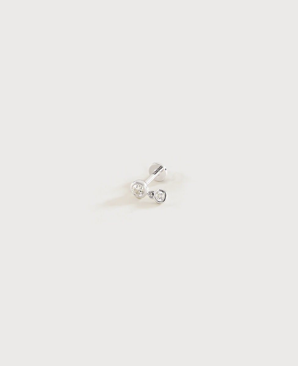 Piercing tina de plata de ley con 2 circonitas en color cristal, una de ellas que cuelga - Agatha Paris - Blanco Blanco-1