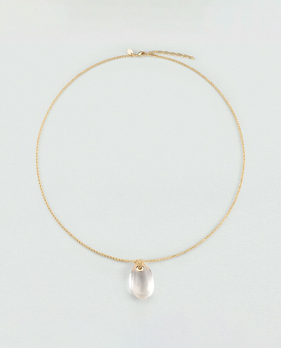 Imagen 0 de Collar corto Odyssee de latón con baño de oro y colgante en forma de piedra de acetato transparente Blanco
