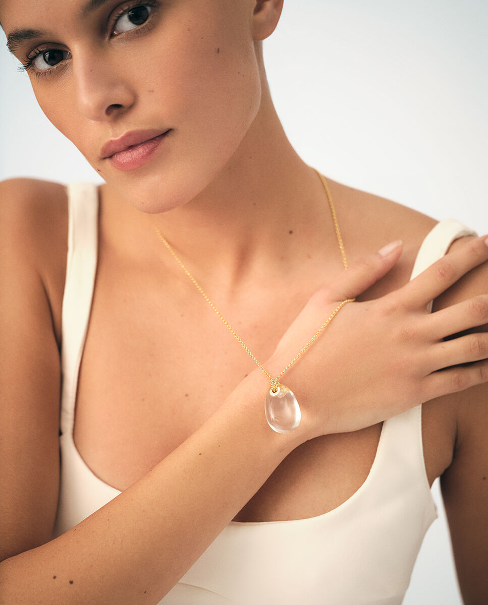 Collar corto Odyssee de latón con baño de oro y colgante en forma de piedra de acetato transparente - Agatha Paris - Blanco Blanco-4