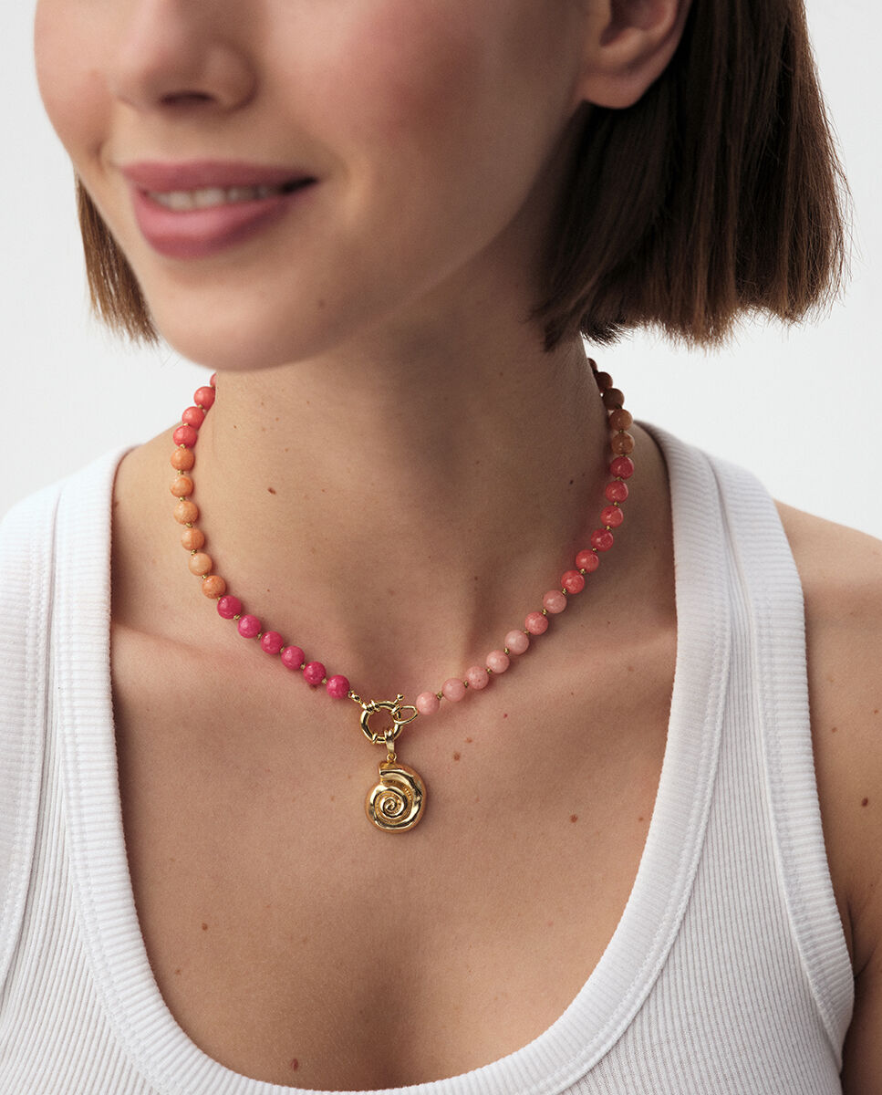 Collar corto Tiare acabado en oro con perlas de jade tintado en tonos rosa naranja y rojo Maria Pombo. - Agatha Paris - Multicolor Multicolor-3