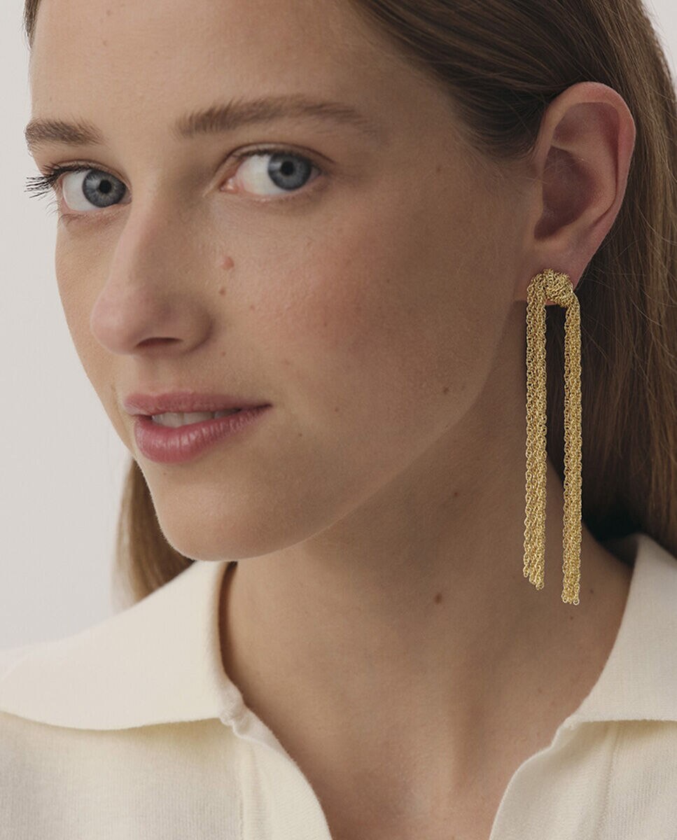 Pendientes solferino largos tipo pompón acabados en oro con varias cadenas - Agatha Paris - Dorado Dorado-3