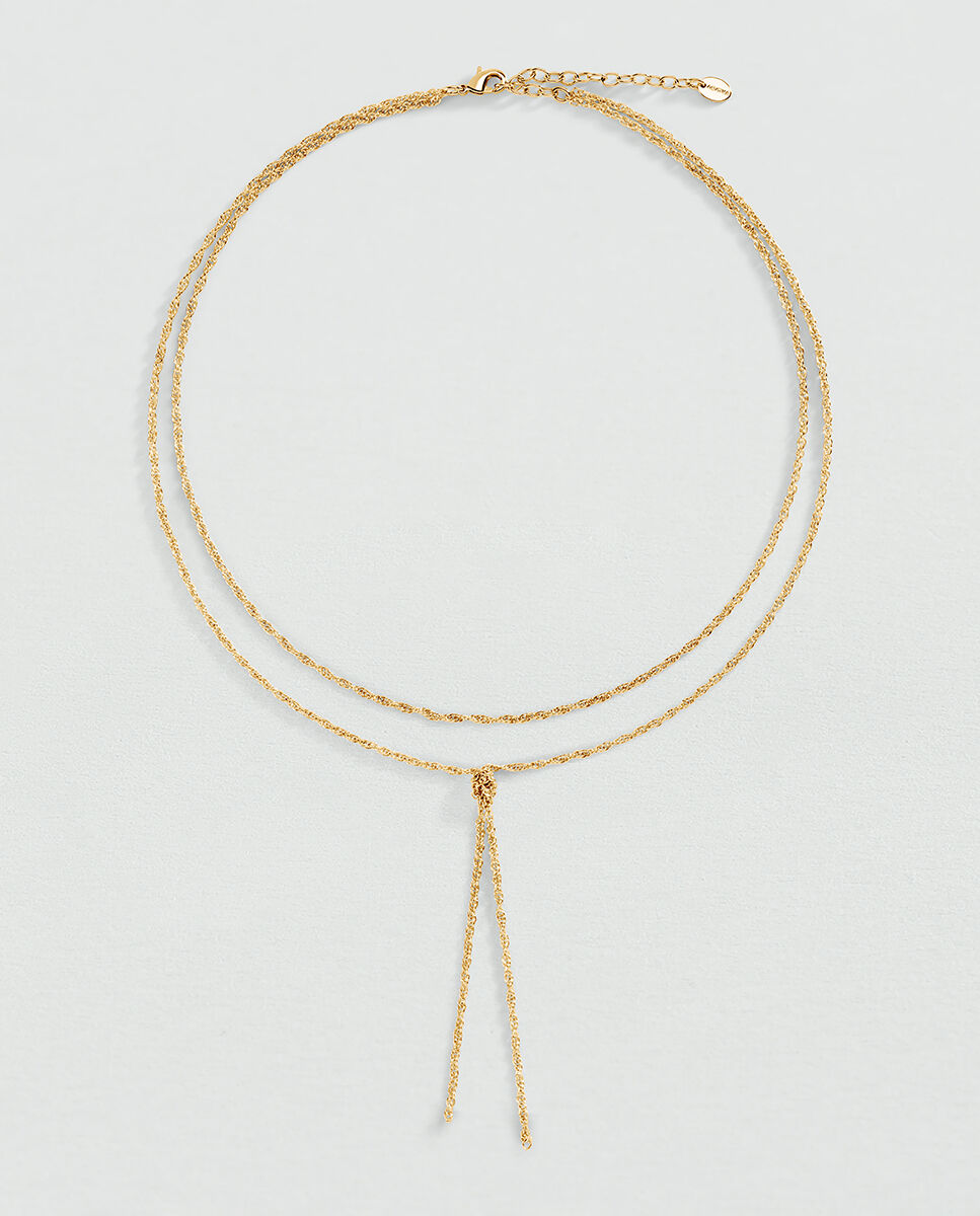 Collar solferino en y acabado en oro con nudo central y varias cadenas - Agatha Paris - Dorado Dorado-1