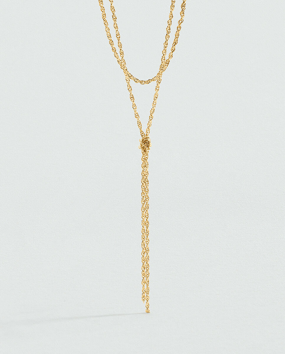 Collar solferino en y acabado en oro con nudo central y varias cadenas - Agatha Paris - Dorado Dorado-2