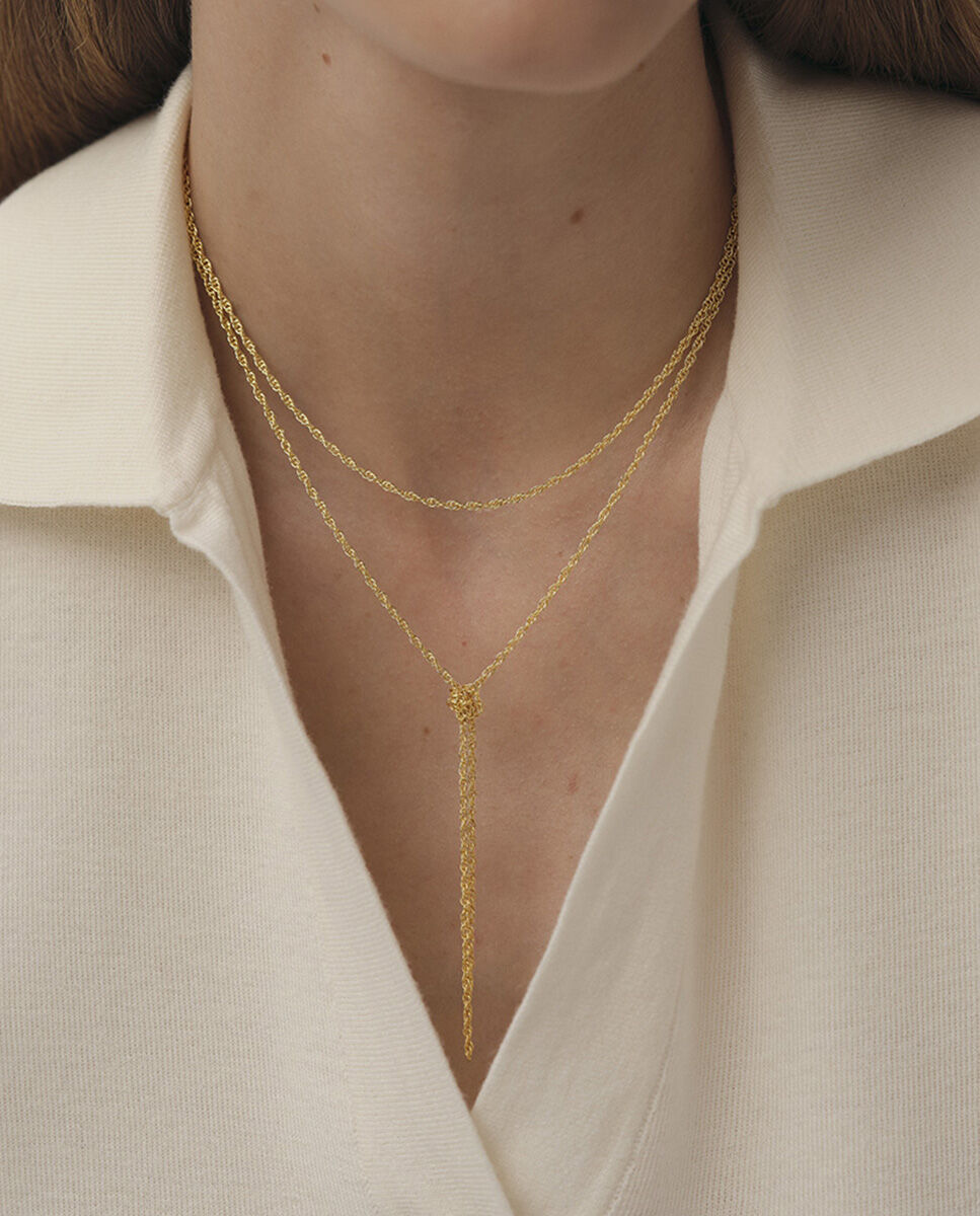 Collar solferino en y acabado en oro con nudo central y varias cadenas - Agatha Paris - Dorado Dorado-3