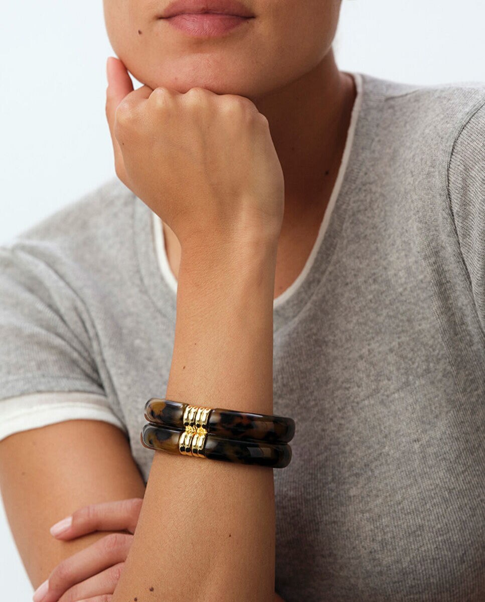 Pulsera Royal rígida y articulada de acetato y acabada en oro - Agatha Paris - Marrón Marrón-3