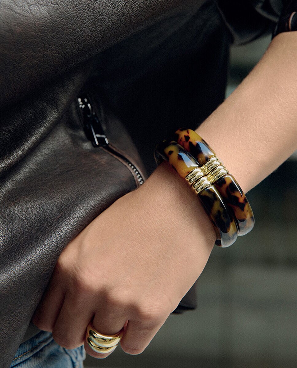 Pulsera Royal rígida y articulada de acetato y acabada en oro - Agatha Paris - Marrón Marrón-4